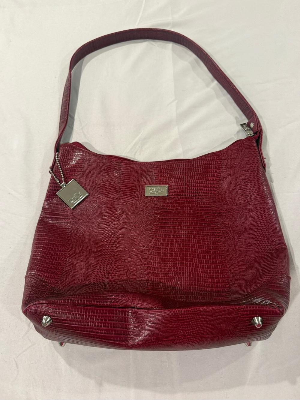 Mossimo Burgundy Lizard Embossed Shoulder Bag Near Mint Retro Chic Maroon Hobo